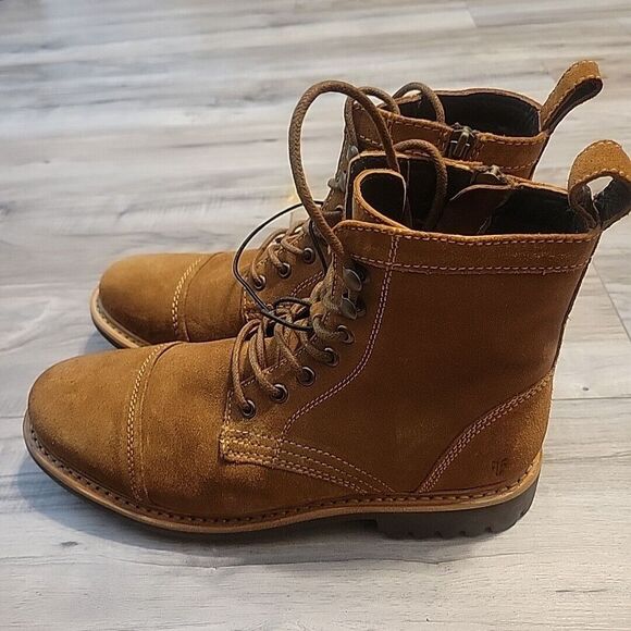 Frye Russell Boots Mens 10M Brown Suede Leather Lace-Up‎ Zip Side Stylish NEW - Picture 6 of 9